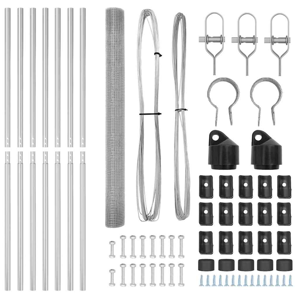 Zaun mit Pfosten Silber 1,5 x 10 m Stahl